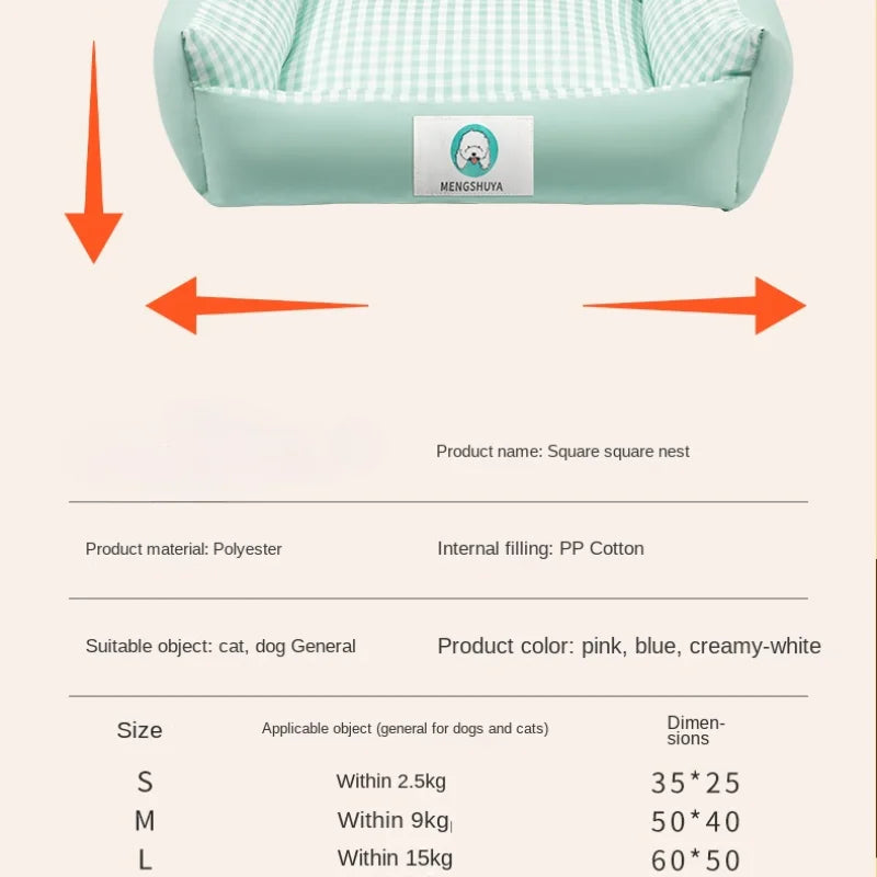 Checkered Square Pet Nest Dog and Cat Sleeping Mat Comfortable Seasonal