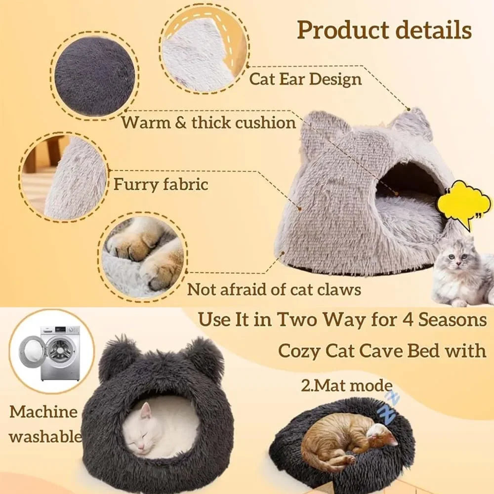 Plush Bed Semi-enclosed Pet Nest Foldable Removable Washable