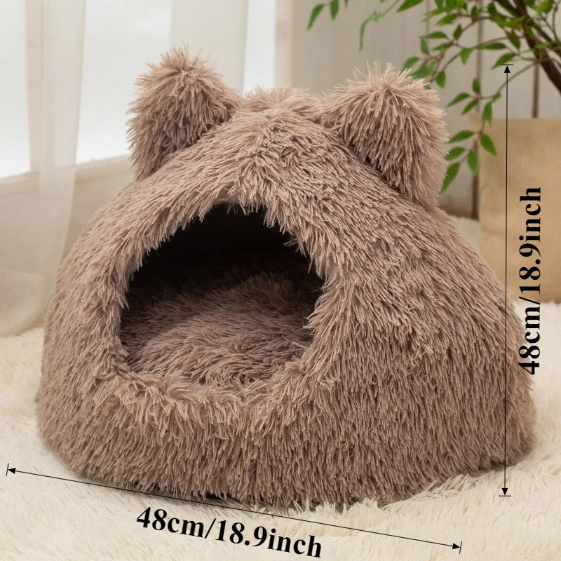 Plush Bed Semi-enclosed Pet Nest Foldable Removable Washable