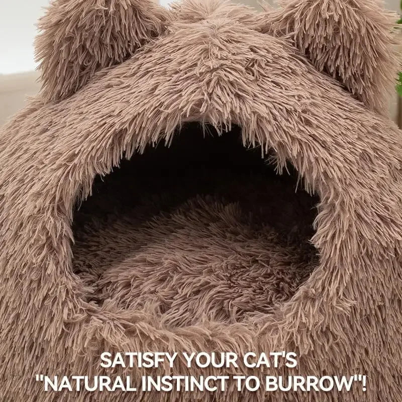 Plush Bed Semi-enclosed Pet Nest Foldable Removable Washable