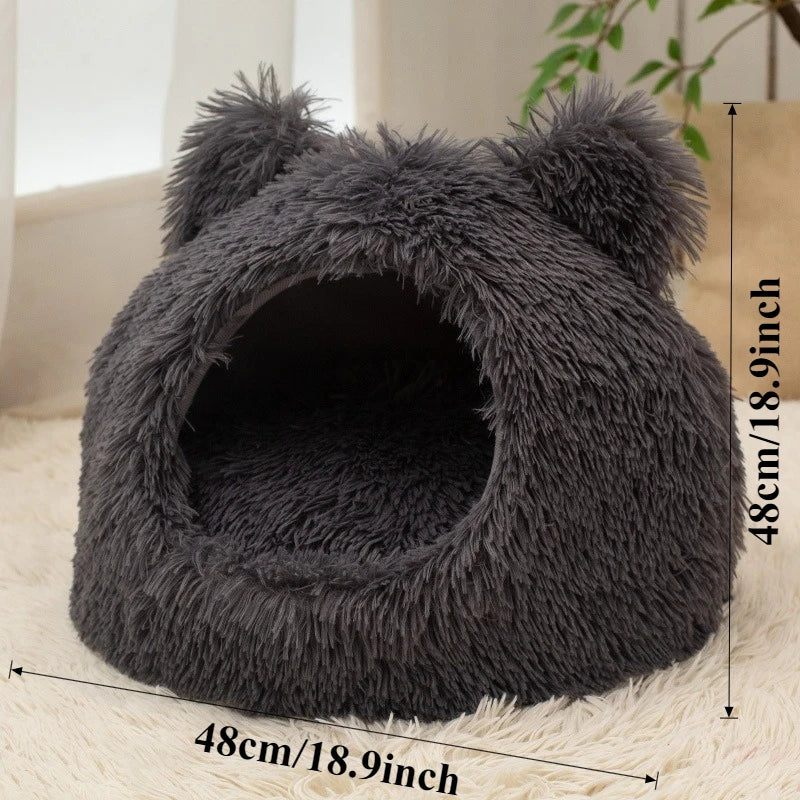 Plush Bed Semi-enclosed Pet Nest Foldable Removable Washable
